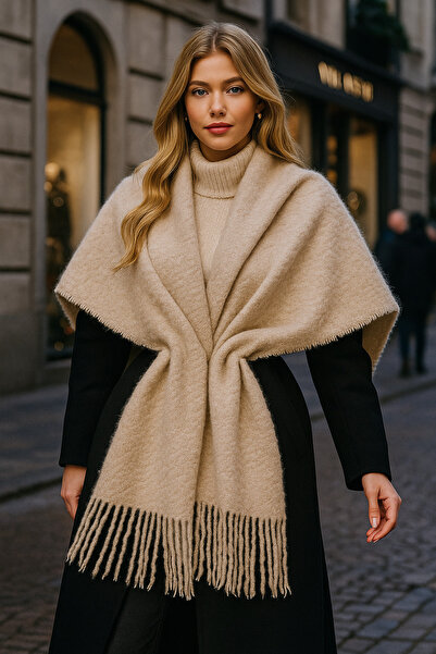 Luminos Butik Women's Shawl Scarf - Tasseled Mink, Soft and Stylish Fabric Sal1257