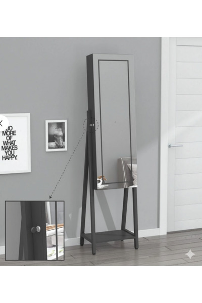 DECOBOX Eyfel Led Aydınlatmalı Boy Aynalı Kilitli Takı Dolabı