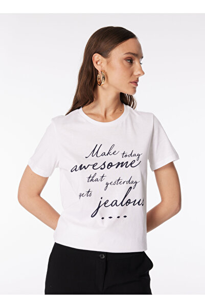 Fabrika Beyaz Kadın Bisiklet Yaka Basic T-Shirt F4SL-TST0912