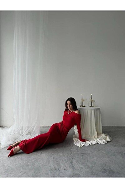 Genel Markalar Kayık Yaka Uzun Kurdele Elbise