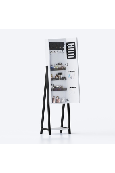 DECOBOX Eyfel Led Aydınlatmalı Boy Aynalı Kilitli Takı Dolabı