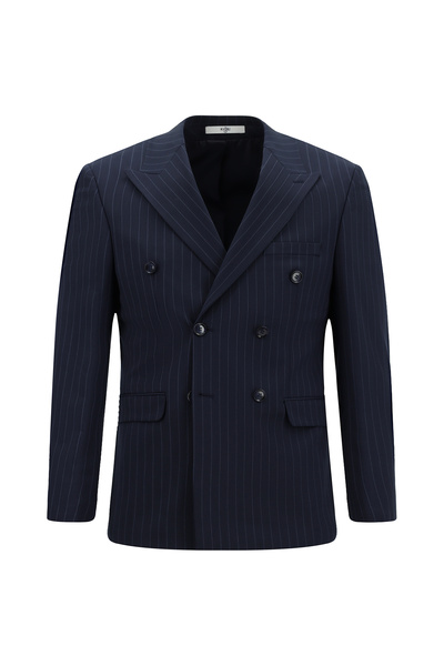 Kiğılı Slim Fit Striped Wool Double Breasted Closure Suit