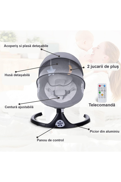 Novastride Electric Swing for Babies and Children,Folding Roof and Protective Net,Remote Control,Bluetooth,Pink