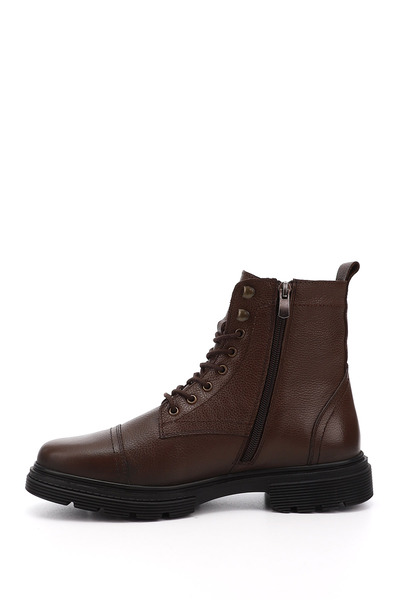 GÖNDERİ(R) Ανδρικές μπότες καφέ Floater Γνήσιο δέρμα με φερμουάρ Lace Up 81501