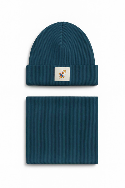 anna sofie Унісекс нафтова синя (1-5 років) з резинкою, 100% бавовна, комплект шапки та шарфа (ЦІНА ЛАНЦЮЖКА)