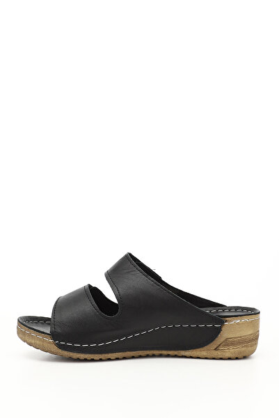 GÖNDERİ(R) Γυναικείες / Κορίτσια Παντόφλες από γνήσιο δέρμα με μαύρη σφήνα Velcro