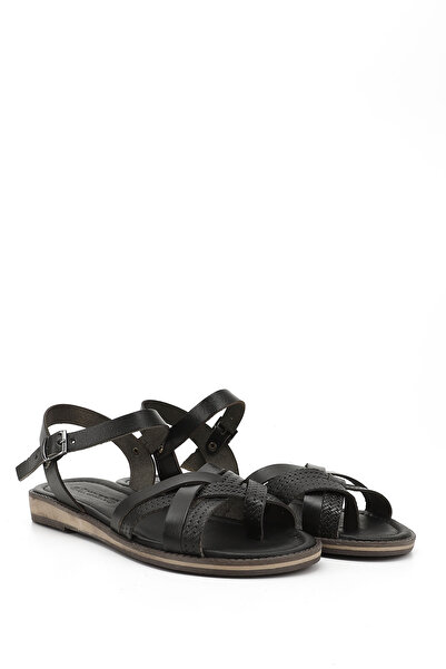 GÖNDERİ(R) Women's Black Flip Flops Genuine Leather Sandals