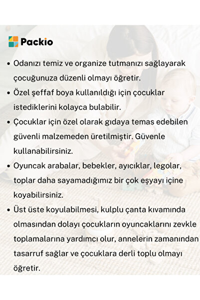 Packio 15 Litre 4'lü Oyuncak Düzenleme Ve Saklama Kutusu - Renkli Çok Amaçlı Istiflenebilir Organizer