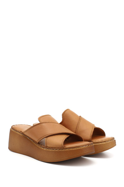 GÖNDERİ(R) Women / Girls Tan Antique Filling Sole Genuine Leather Slippers