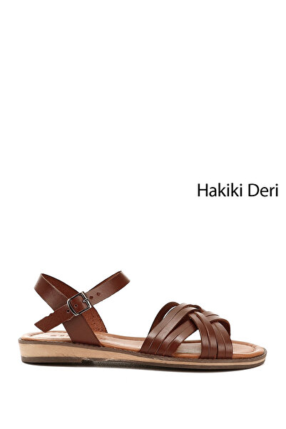 GÖNDERİ(R) Кафяви сандали от естествена кожа с кръстосани каишки за жени/момичета