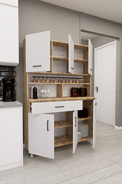 Mirobi Zimbal Çok Bölmeli Dekoratif Mutfak Dolabı Atlantik Çam-Beyaz