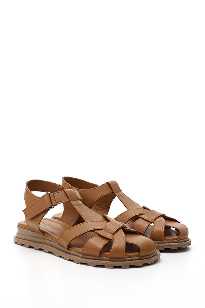 GÖNDERİ(R) Γυναικεία / Κορίτσια Tan Antique Velcro Strap Closed Toe Σανδάλια από γνήσιο δέρμα