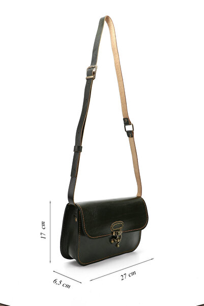 GÖNDERİ(R) Women / Girls Khaki Antique Vaketa Genuine Leather Shoulder and Messenger Bag