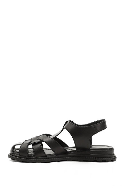 GÖNDERİ(R) Women / Girls Black Velcro Strap Closed Toe Genuine Leather Sandals