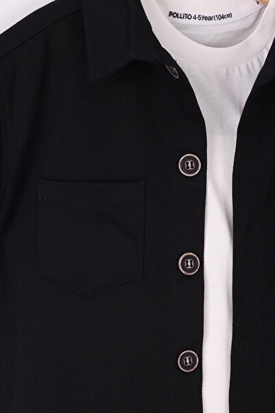 Pollito Erkek Çocuk Pamuklu Gömlek Tişört Pantolon 3'lü Alt Üst Takım