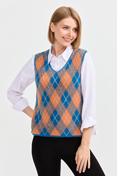 Desen Triko Women's Argyle Patterned Sweater 23