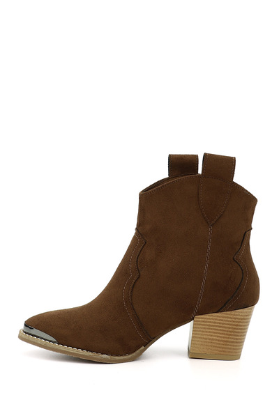 GÖNDERİ(R) Women's / Girls' Brown Suede Pointed Toe Chunky Heeled Cowboy Boots