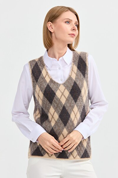 Desen Triko Women's Argyle Patterned Sweater 12