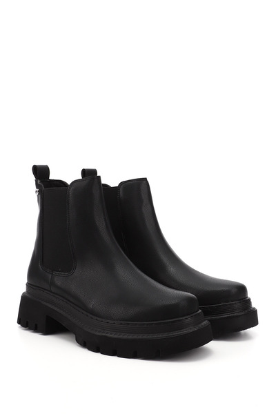 GÖNDERİ(R) Women/Girls Black Blunt Toe Thick Heeled Chelsea Boots