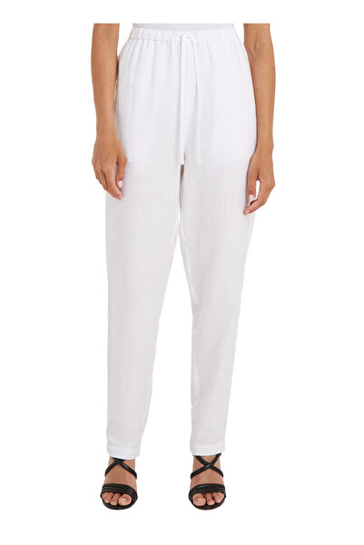 Tommy Hilfiger Beyaz Kadın Bağlamalı Havuç Keten Pantolon CASUAL LINEN TAPER ...