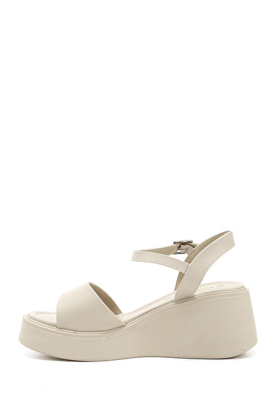 GÖNDERİ(R) Women's Beige Ankle Strap Wedge Heeled Sandals