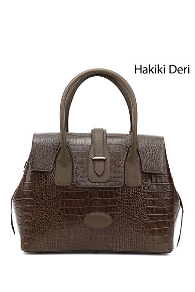 GÖNDERİ(R) حقيبة كتف ويد نسائية من DARK MINK KRACO Gön بلاتينيوم جلد طبيعي كب...