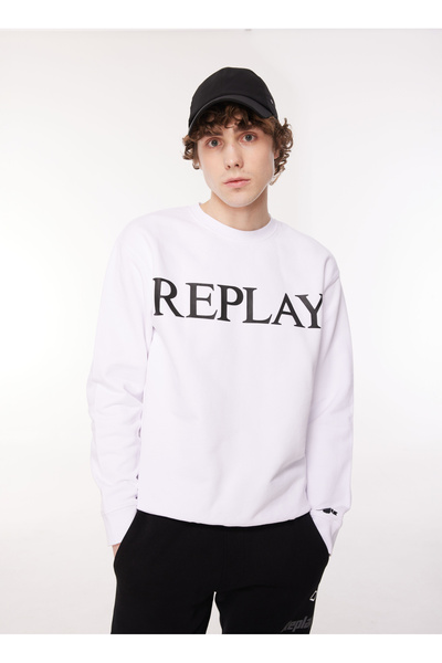 Replay Bisiklet Yaka Beyaz Erkek Sweatshırt M6527 001 Weiß