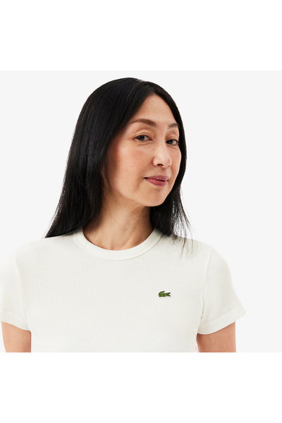 Lacoste Kadın Slim Fit Bisiklet Yaka Beyaz T-Shirt