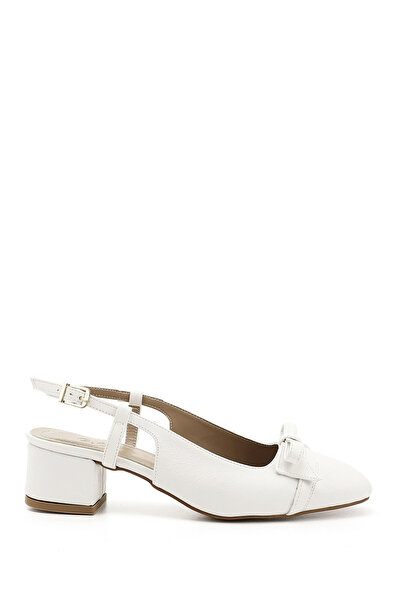GÖNDERİ(R) Women / Girls White Bow Short Thick Heeled Slingback Shoes