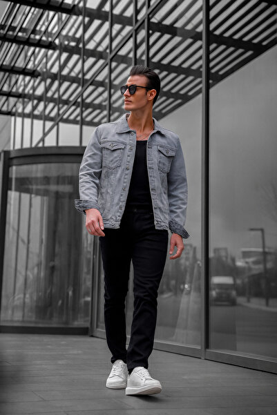 Pobudo Gray Color Distressed Denim Jacket