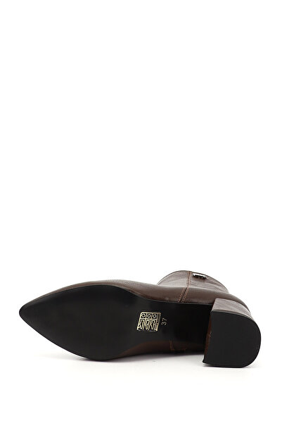 GÖNDERİ(R) Women / Girls Brown Zippered Pointed Toe Thick Heeled Boots