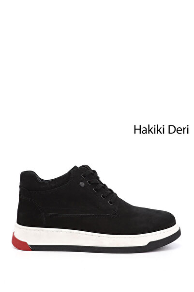 GÖNDERİ(R) BLACK NUBUCK Gön Γνήσιο δέρμα με στρογγυλά δάχτυλα με κορδόνια και φερμουάρ Casual ανδρικές μπότες 01532