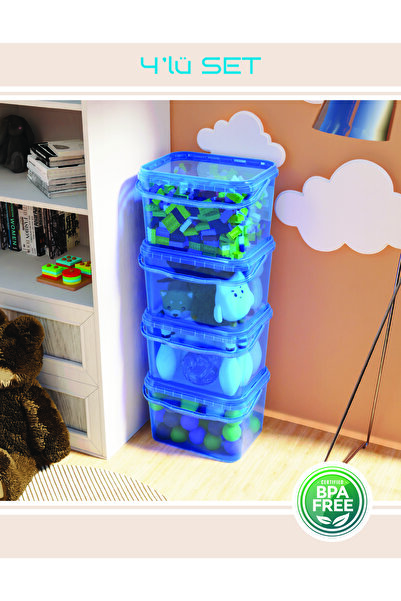 Packio 20 Liter 4-Piece Toy Organizing and Storage Box - Colorful Multi-Purpose Stackable Organizer