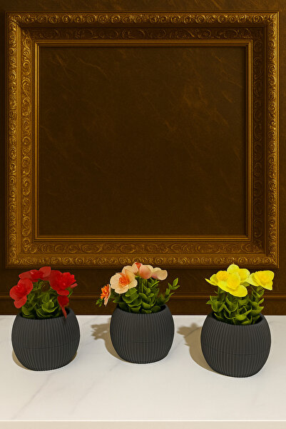 La bella bazar Küçük Boy Saksıda Yapay Çiçek Bitki 3 Adet, Gerçekçi Yapay Çiçek Masa Dekoru