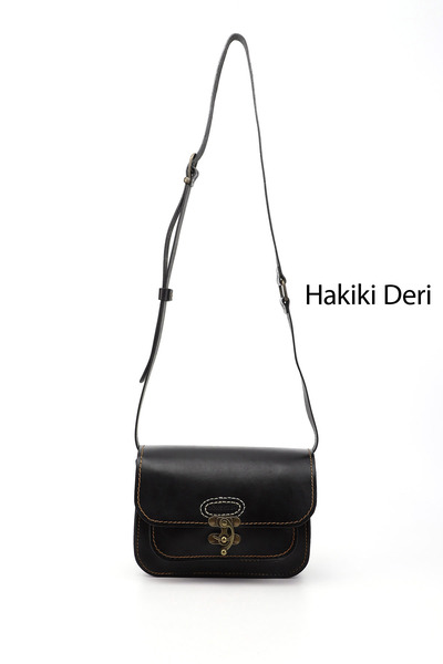GÖNDERİ(R) Women / Girls Black Gön Genuine Leather Handcrafted Small Size Women's Shoulder Bag K0612