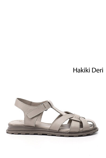 GÖNDERİ(R) Γυναικεία / Κορίτσια Ασημένια Velcro Strap Closed Toe Σανδάλια από γνήσιο δέρμα