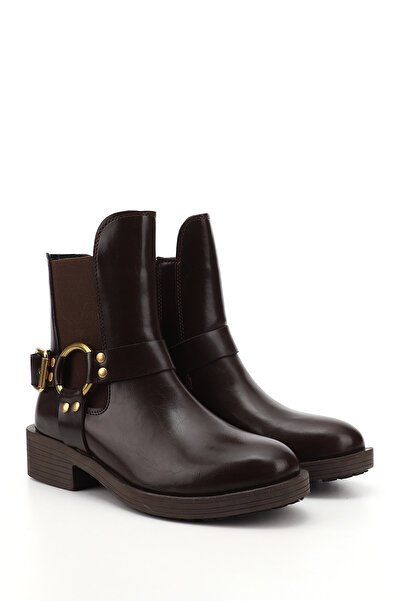 GÖNDERİ(R) Kadın Kahverengi Fermuarlı Kalın Topuklu Biker Bot