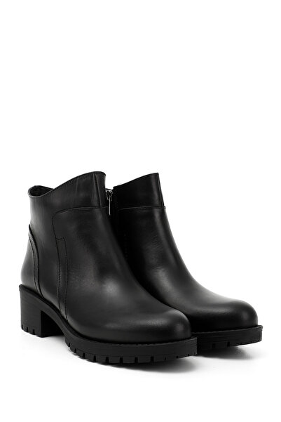 GÖNDERİ(R) Γυναικείες / Κορίτσια Μαύρες μπότες από γνήσιο δέρμα με χοντρό τακούνι με φερμουάρ