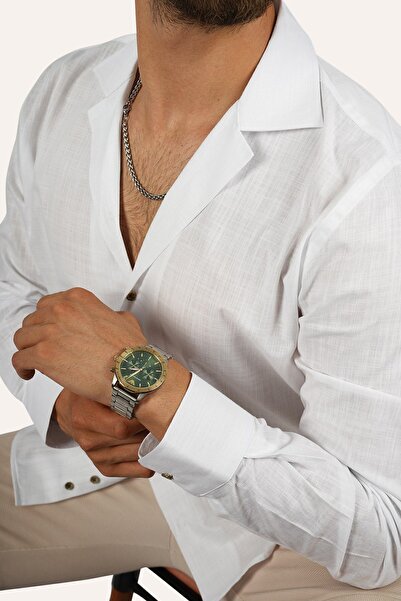 Etikmen Ανδρικό πουκάμισο Relax Fit με λευκό λινό Apaj Collar