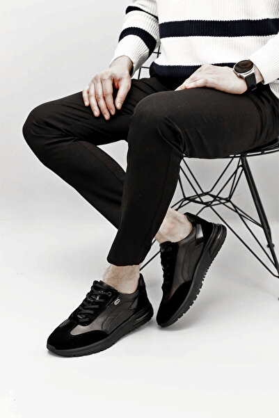 GÖNDERİ(R) Ανδρικό Sneaker από Γνήσιο Δερμάτινο Μαύρο Lace Up με Σόλες Gel