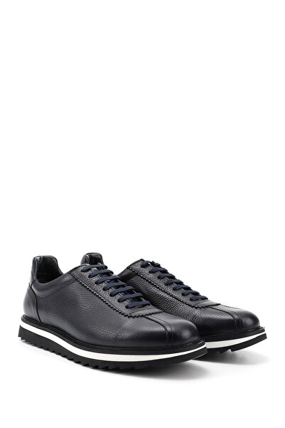 GÖNDERİ(R) Men's Navy Blue Antique Lace-Up Genuine Leather Comfort Sneaker