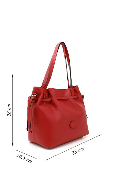 GÖNDERİ(R) حقيبة يد وكتف من الجلد الطبيعي باللون الأحمر للنساء/الفتيات