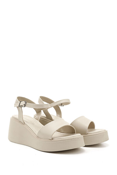 GÖNDERİ(R) Women's Beige Ankle Strap Wedge Heeled Sandals