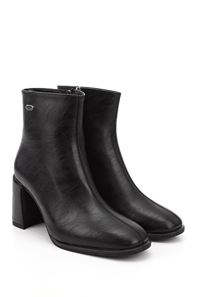 GÖNDERİ(R) Γυναικείες/Κοριτσίστικες μπότες με μαύρο φερμουάρ, χοντρό τακούνι και ανοιχτό δάχτυλο