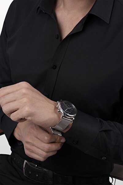 Etikmen Μαύρο σατέν Slimfit ανδρικό πουκάμισο σε συσκευασία δώρου