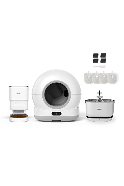 Xenon Smart Akıllı Otomatik Kedi Tuvaleti Mama Kabı Kablosuz Su Pınarı 4'lü Filtreli Pet Seti