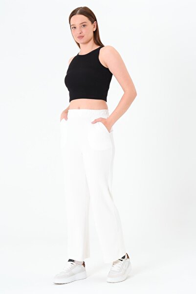Sortie Collection Women's Lace, Comfortable Fit, Pocketed, Flowy, Modal Fabric Ecru Trousers