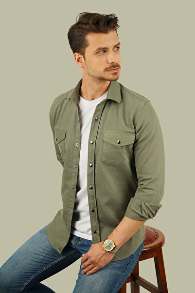 Etikmen Khaki Slimfit Real Denim Men's Shirt