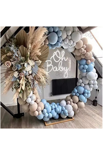 Baloniva mavi temalı soft renkler erkek çocuk için doğum günü balon seti