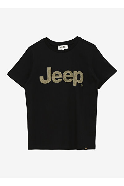 Jeep Siyah Erkek Çocuk Bisiklet Yaka Oversized Baskılı T-Shirt C4SB-TST4035